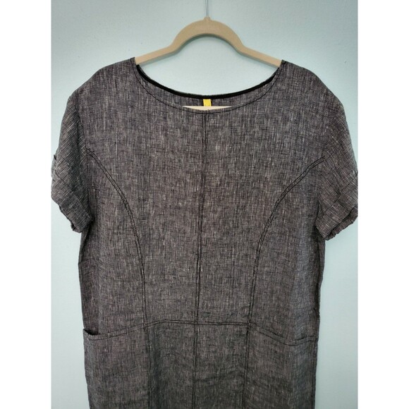 FREE PEOPLE Endless Shore Dress Women M 100% Linen Gray Short Sleeve Mini Shift - Picture 3 of 9